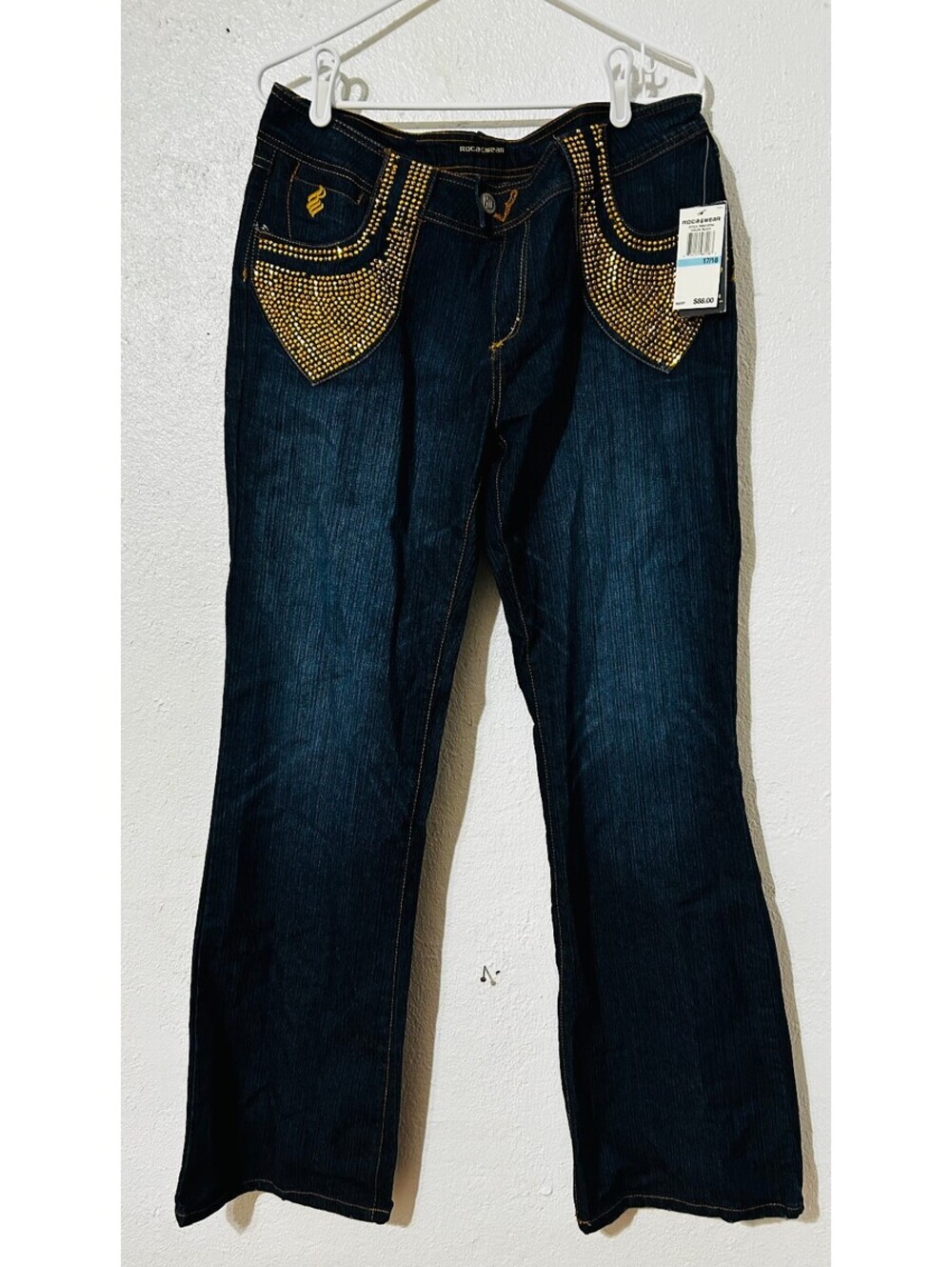 Rocawear Jeans Plus Size 17/18 Bootcut Rhinestone Bling Black Dark Wash NWT Y2K